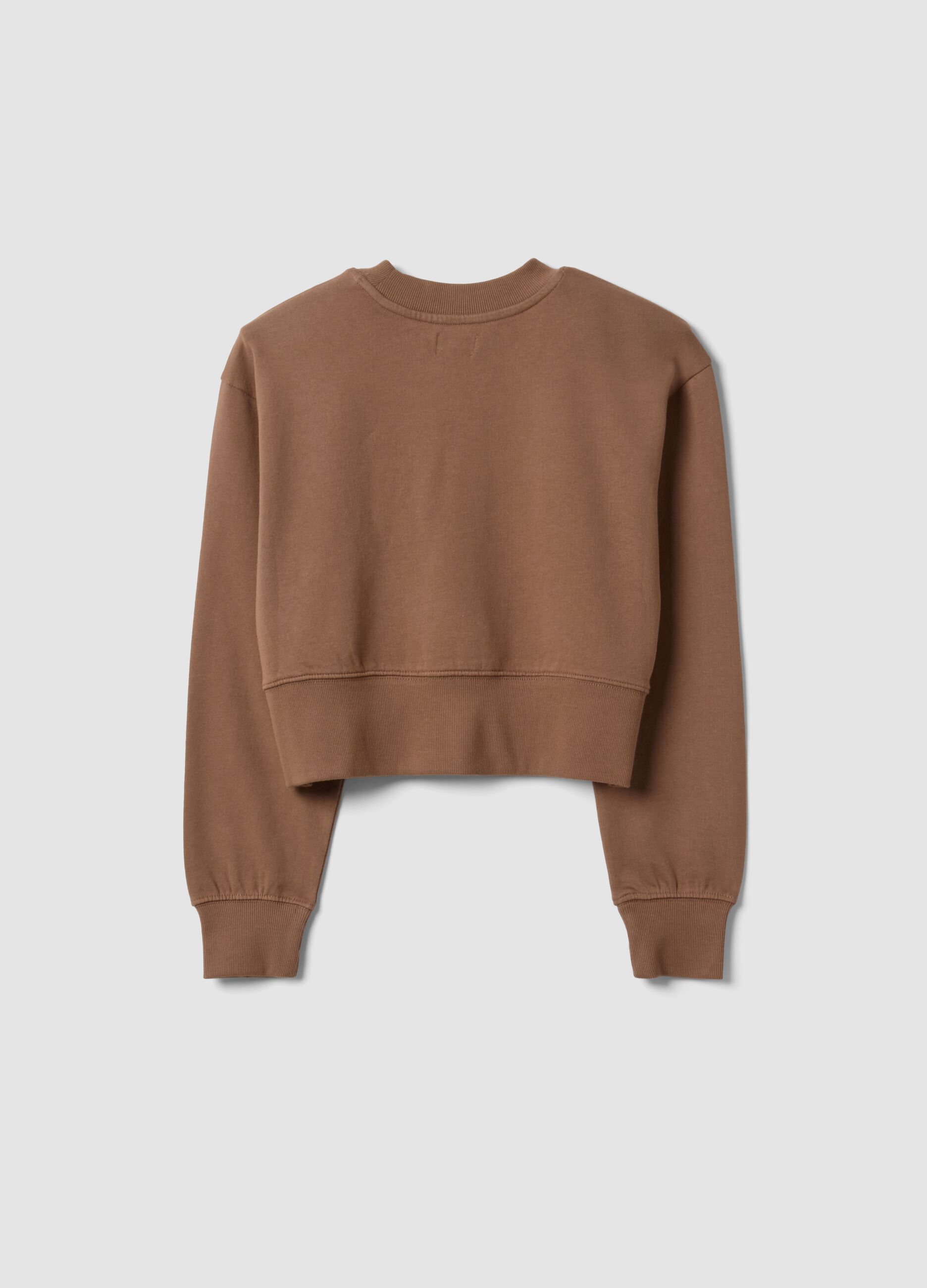 Brown sweatshirt in organic cotton and viscose blend with ribbed neckline