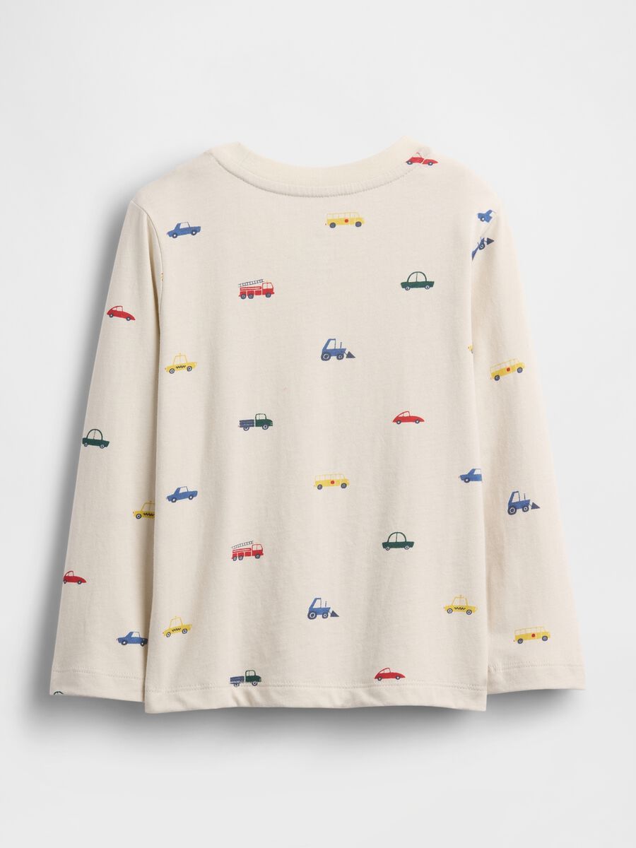 Beige long-sleeve t-shirt with car print_1