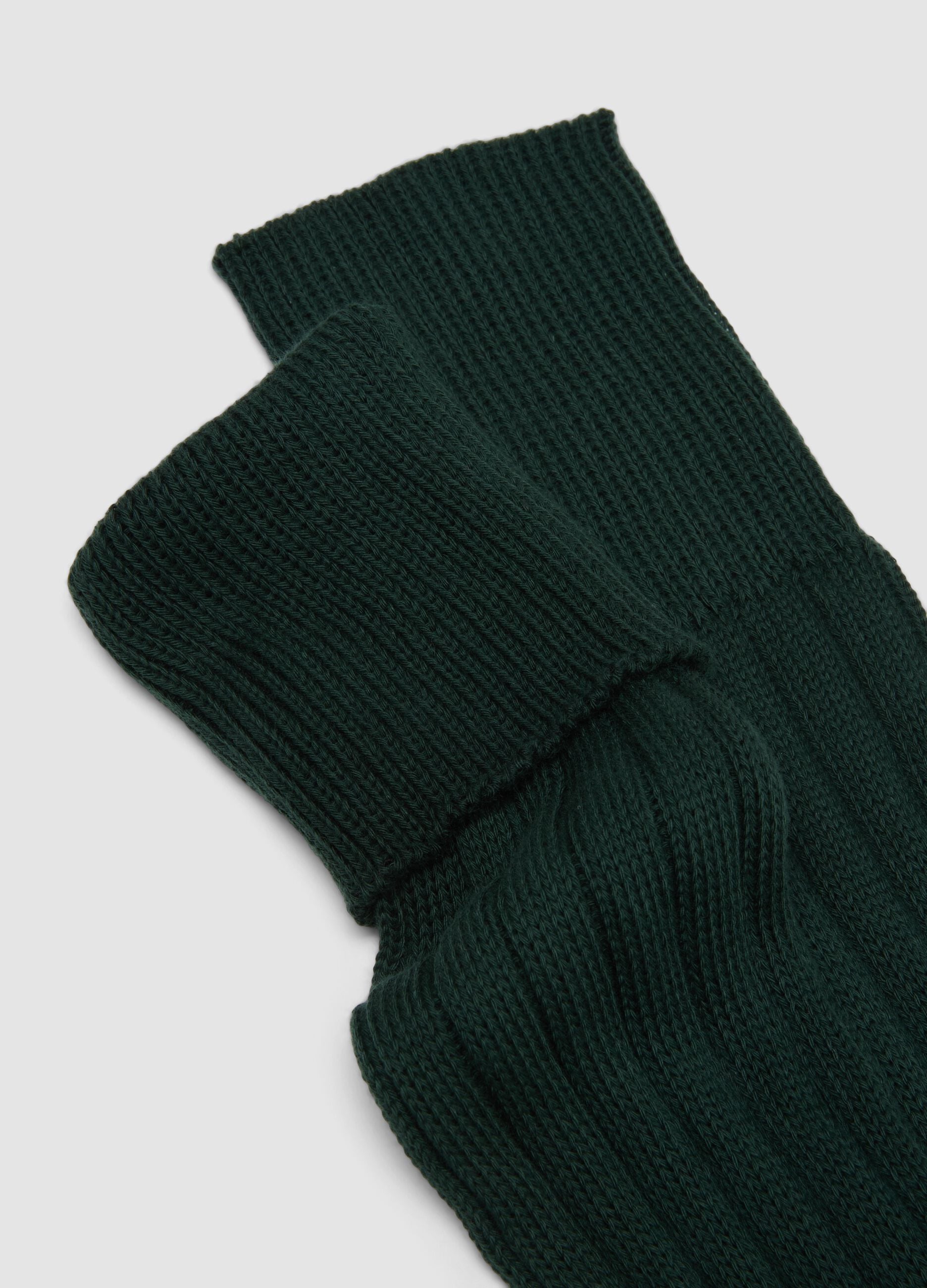 Green long ribbed socks in pure cotton