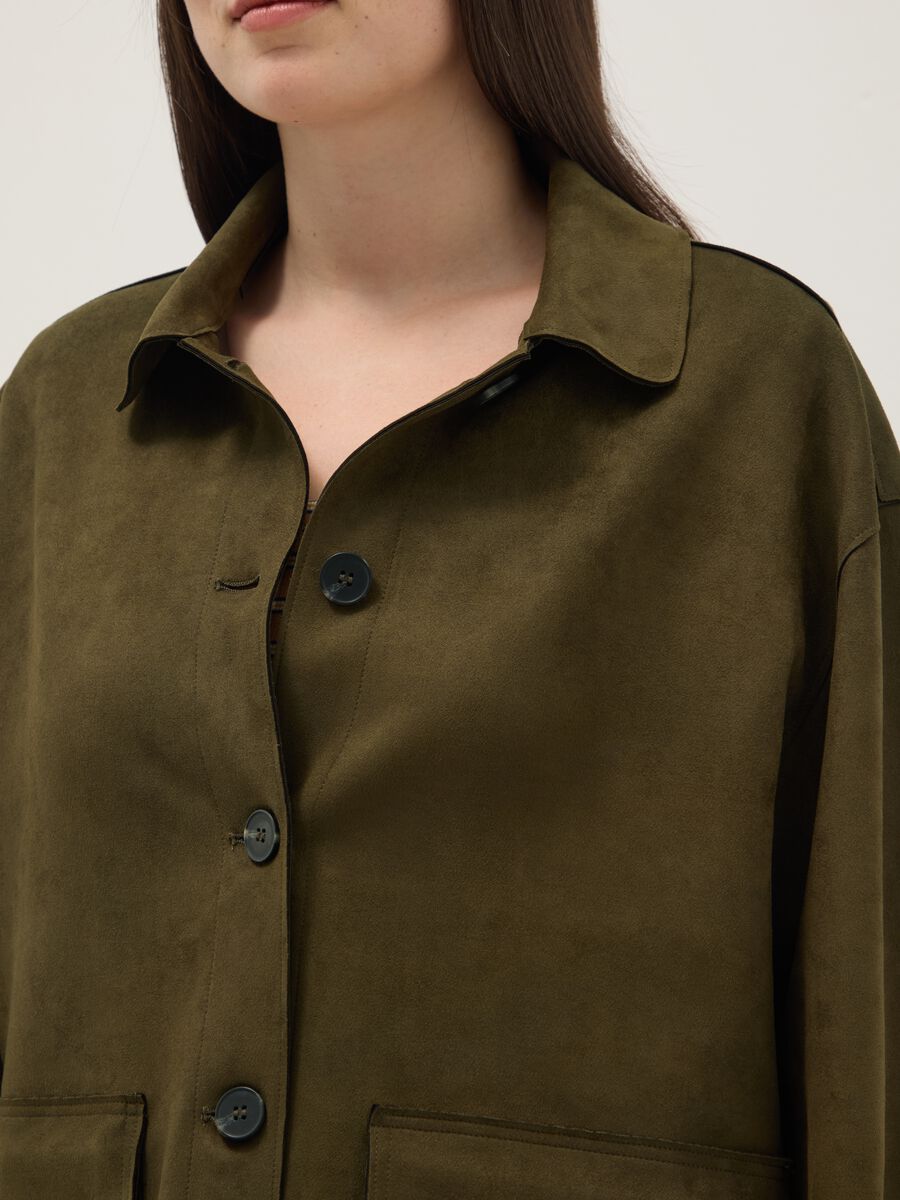 Green regular fit jacket with collar and buttons_3