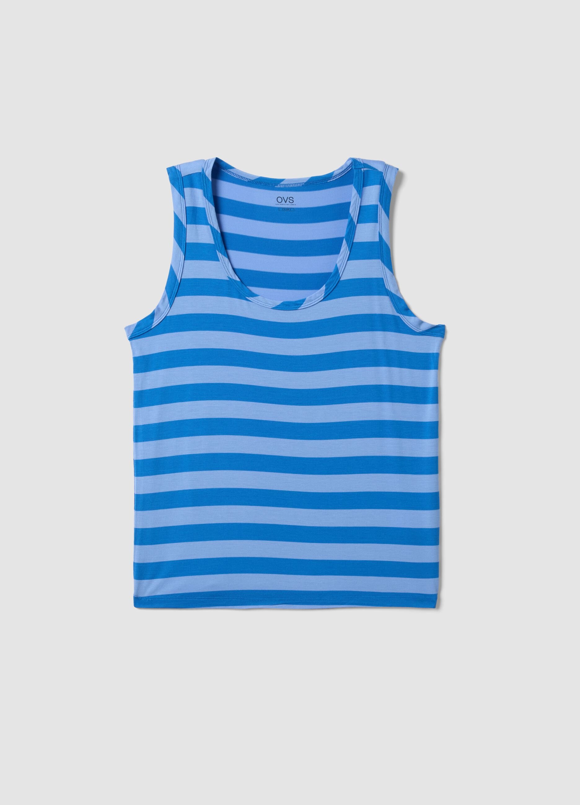 Blue striped stretch viscose tank top