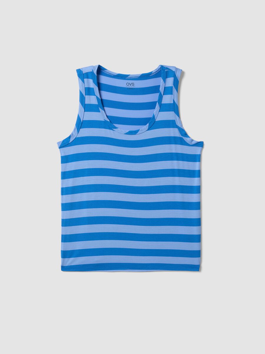 Blue striped stretch viscose tank top_0