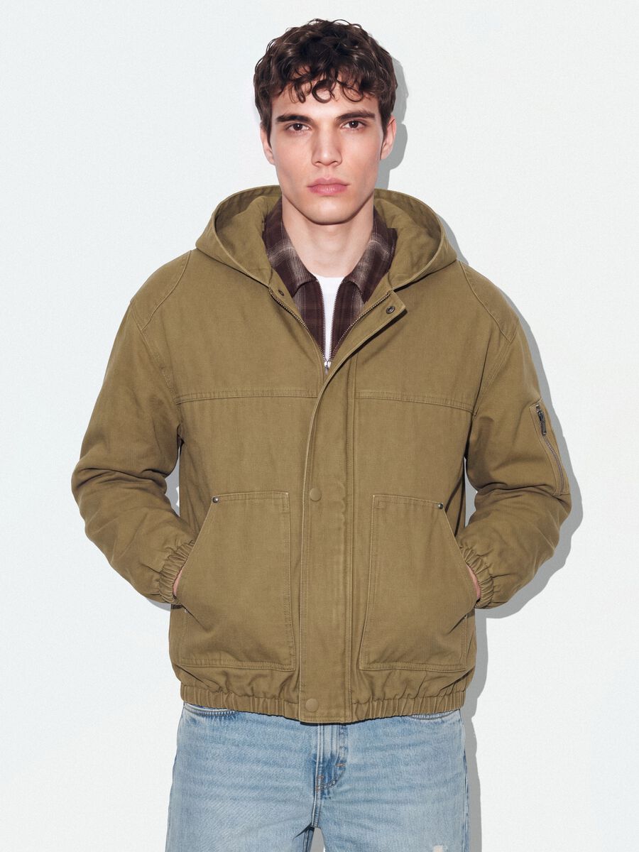 Giacca beige con cappuccio in puro cotone over fit_1