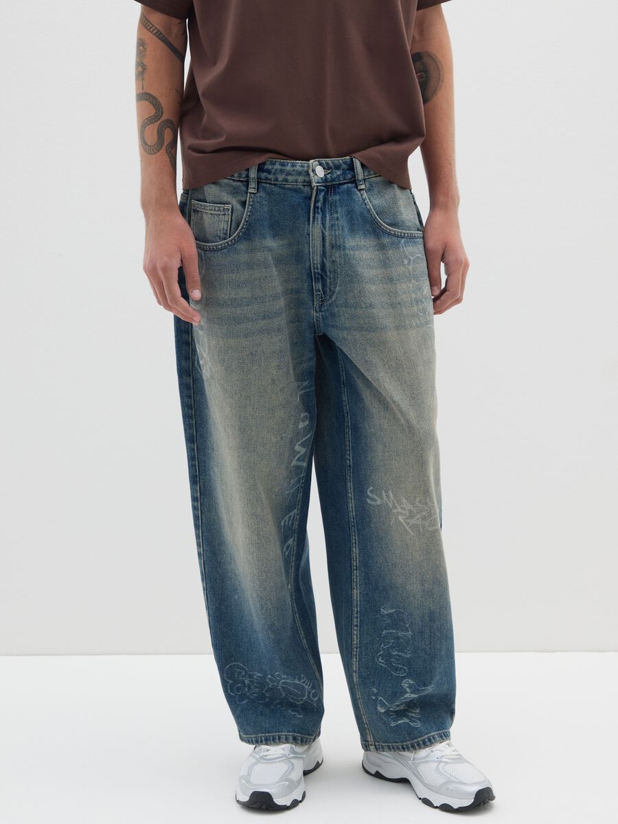 Jeans blu a vita bassa in puro cotone denim_1