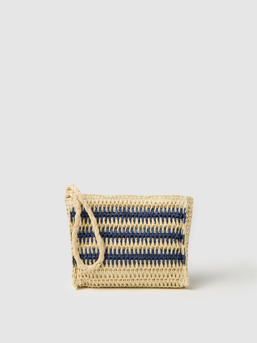 Blue and Beige Striped Textile Paper Clutch_0