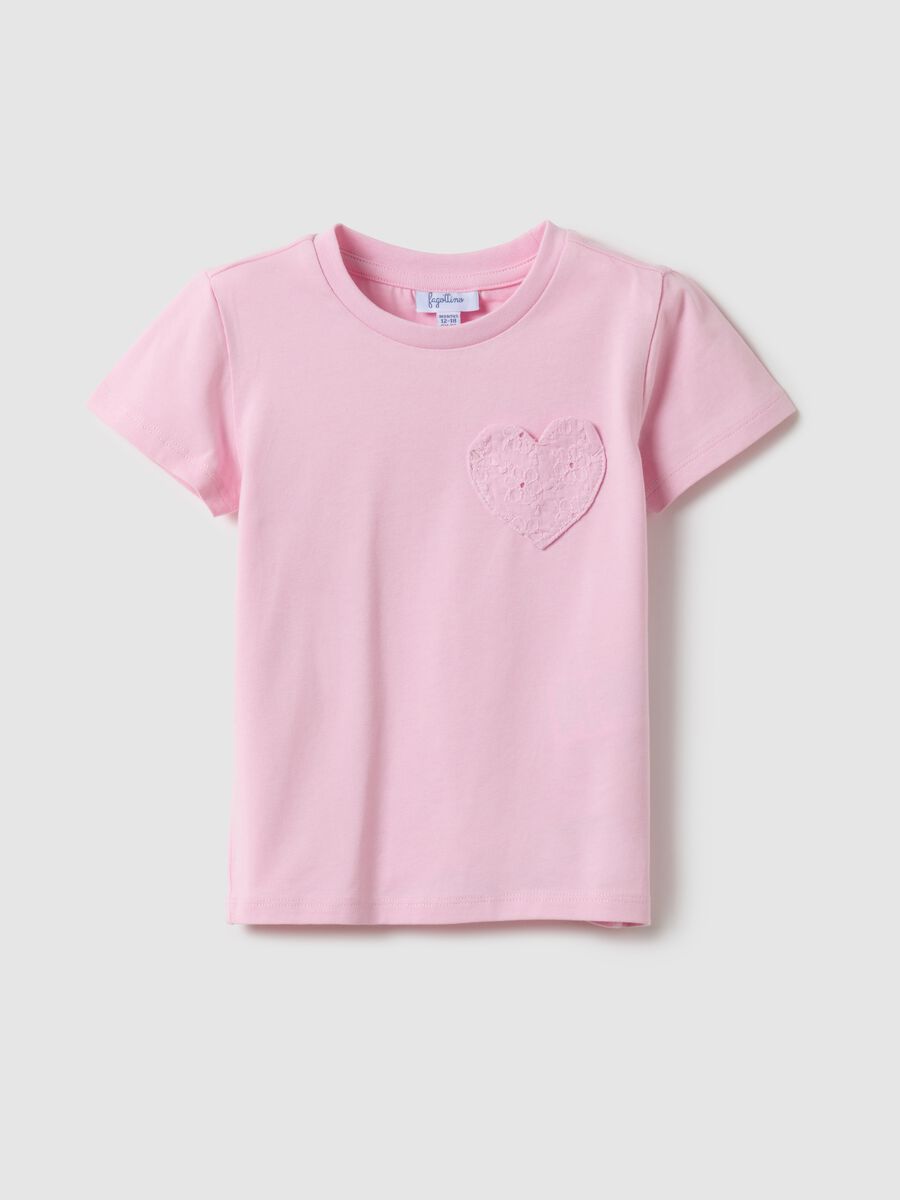 Pink girl&rsquo;s stretch cotton t-shirt with heart - regular fit_0