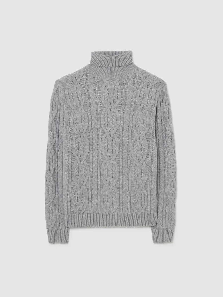 Grey regular fit turtleneck with jacquard pattern_4