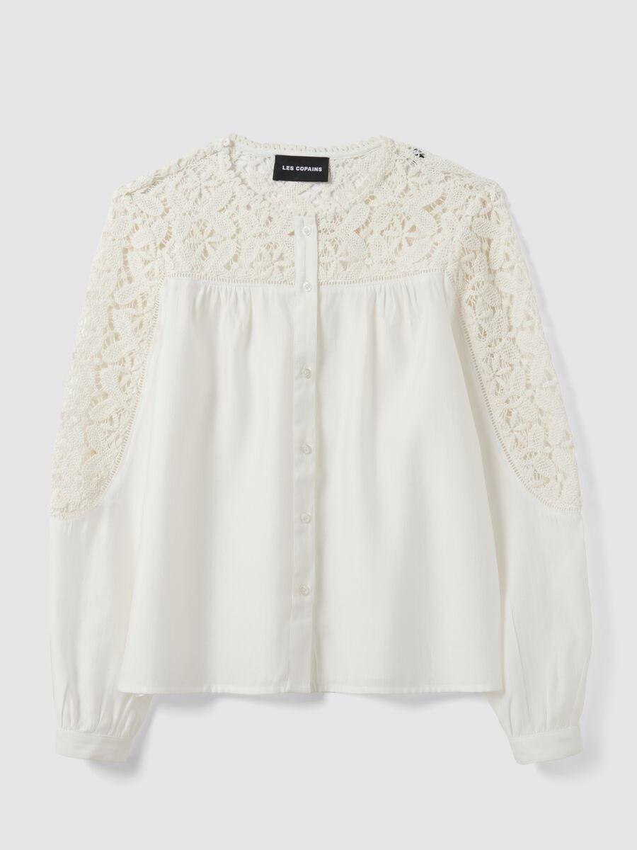 Camicia bianca regular fit in misto viscosa con inserti pizzo_4