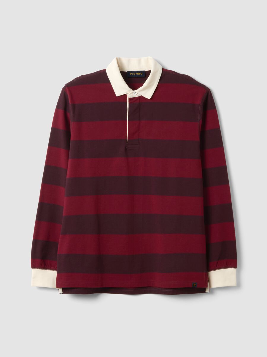 Polo rugby rossa in puro cotone a righe maniche lunghe regular fit_4