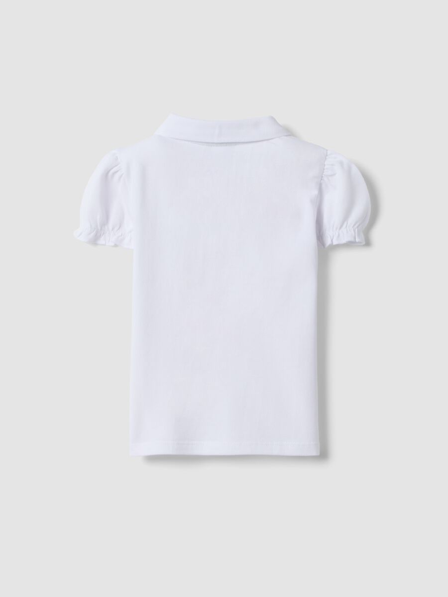 White pure cotton polo for girls, regular fit with ruched sleeves_1