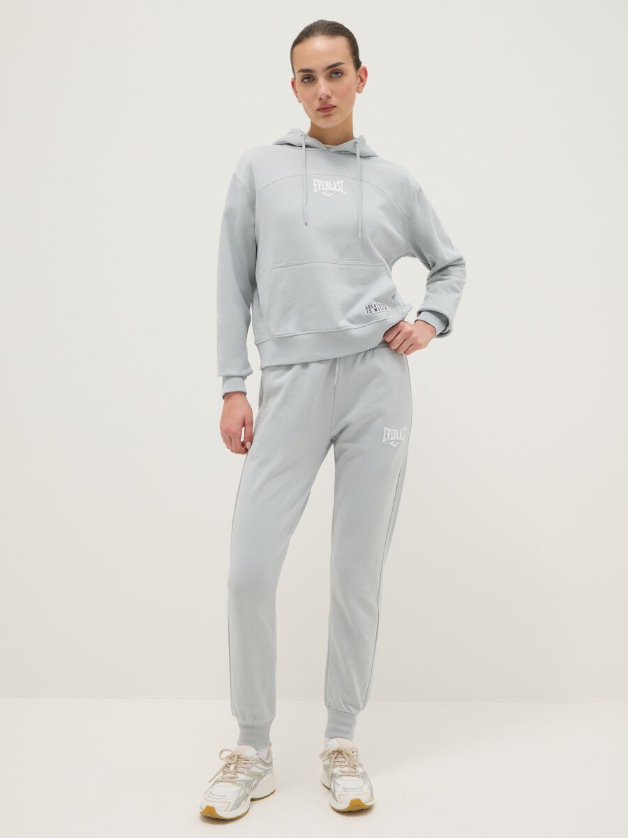 Grey cotton blend regular fit trousers with Everlast logo_0