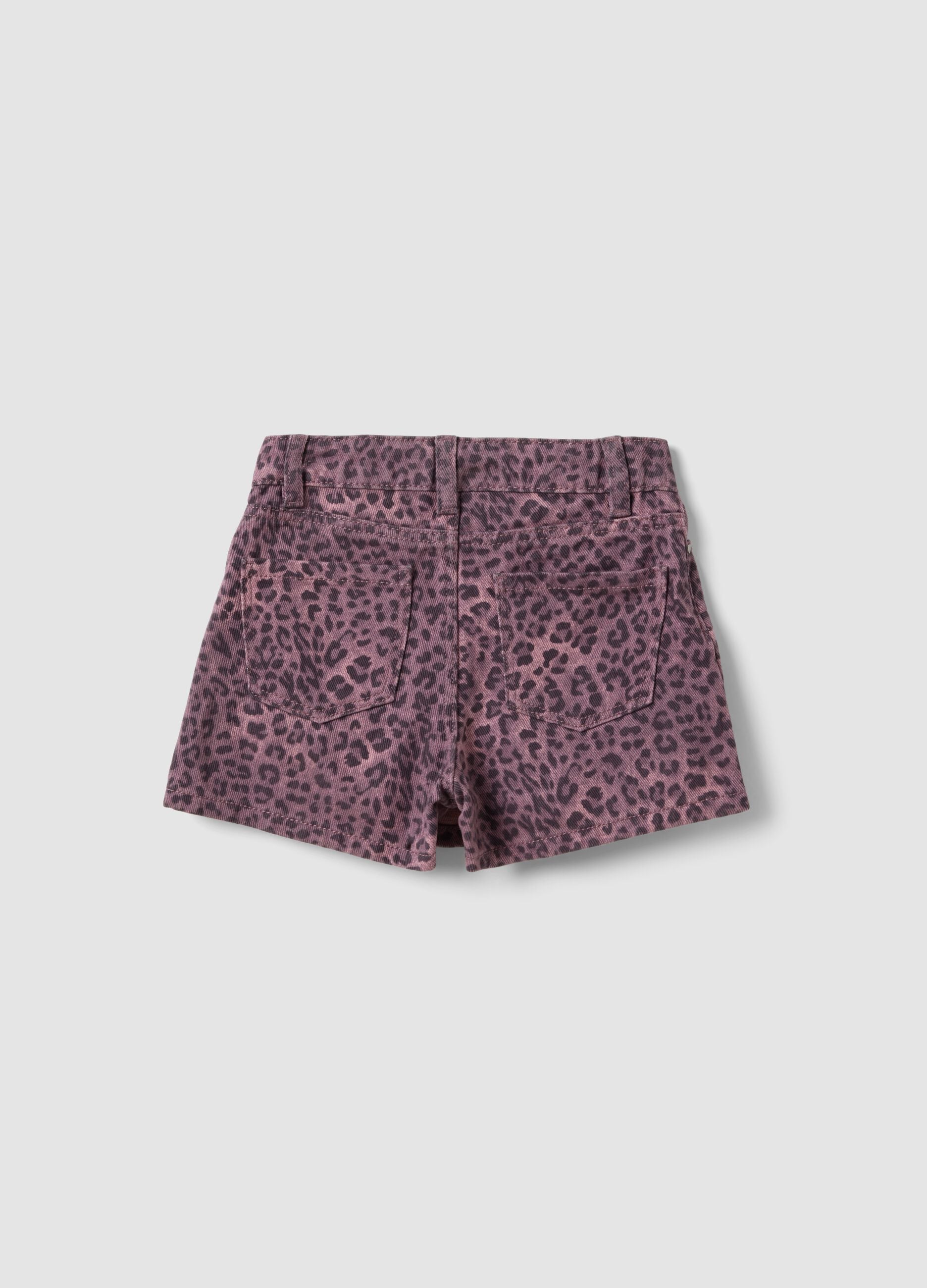 Pink animal-print slim-fit pure cotton shorts for girls