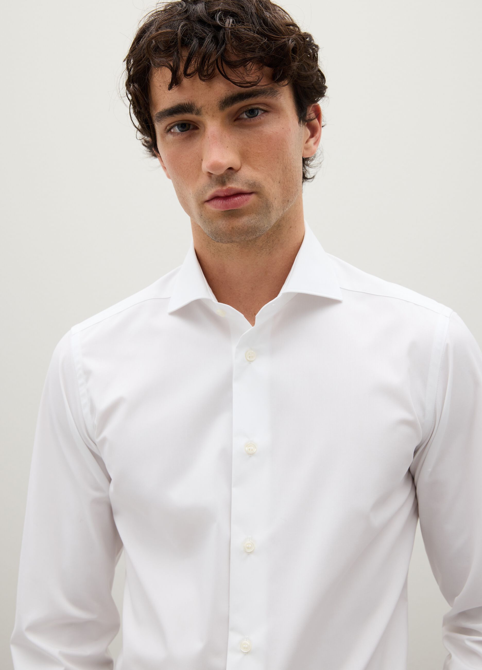 White Pure Cotton Slim Fit Shirt
