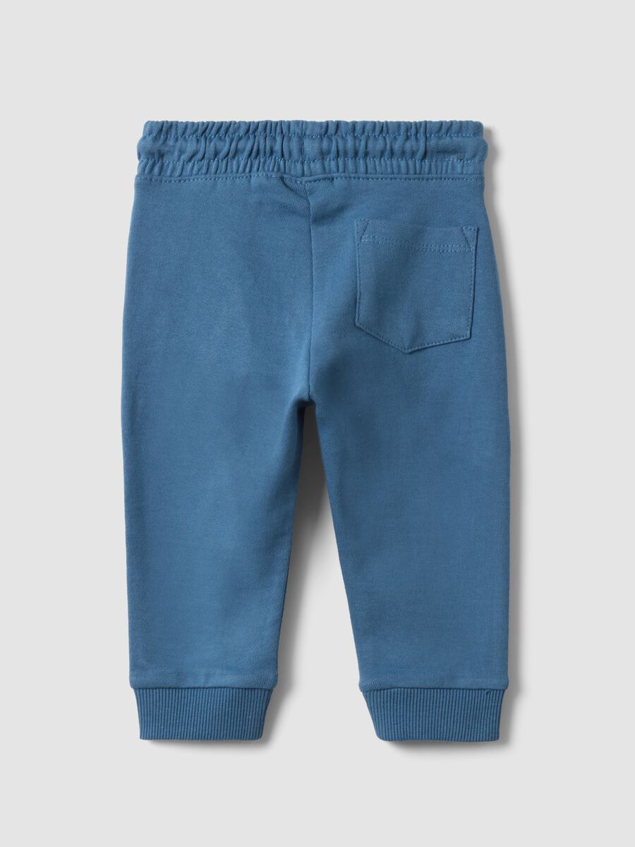 Blue pure cotton jogger trousers with teddy bear print_1