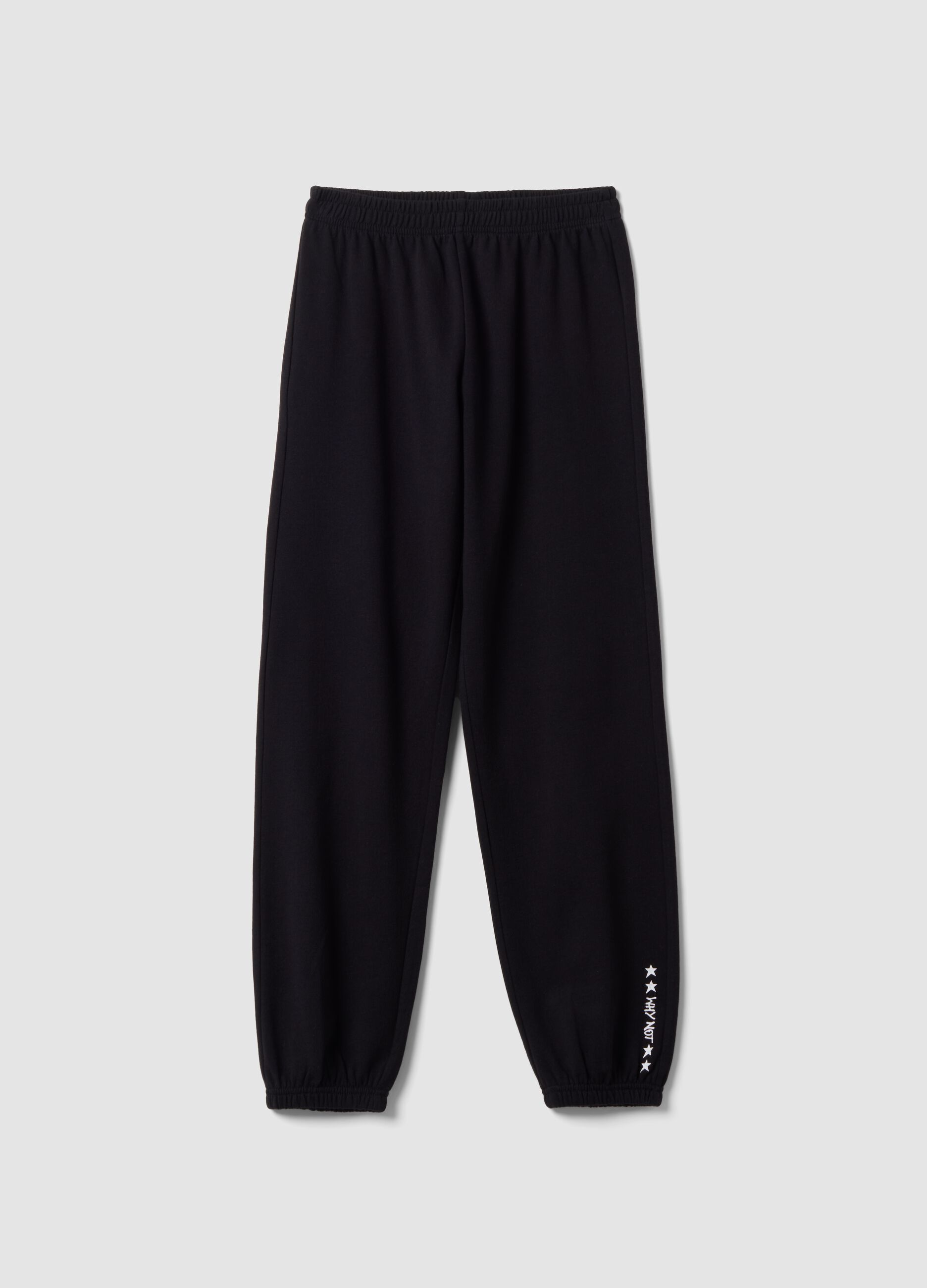Black organic cotton-blend jogger trousers with printed detail for girls