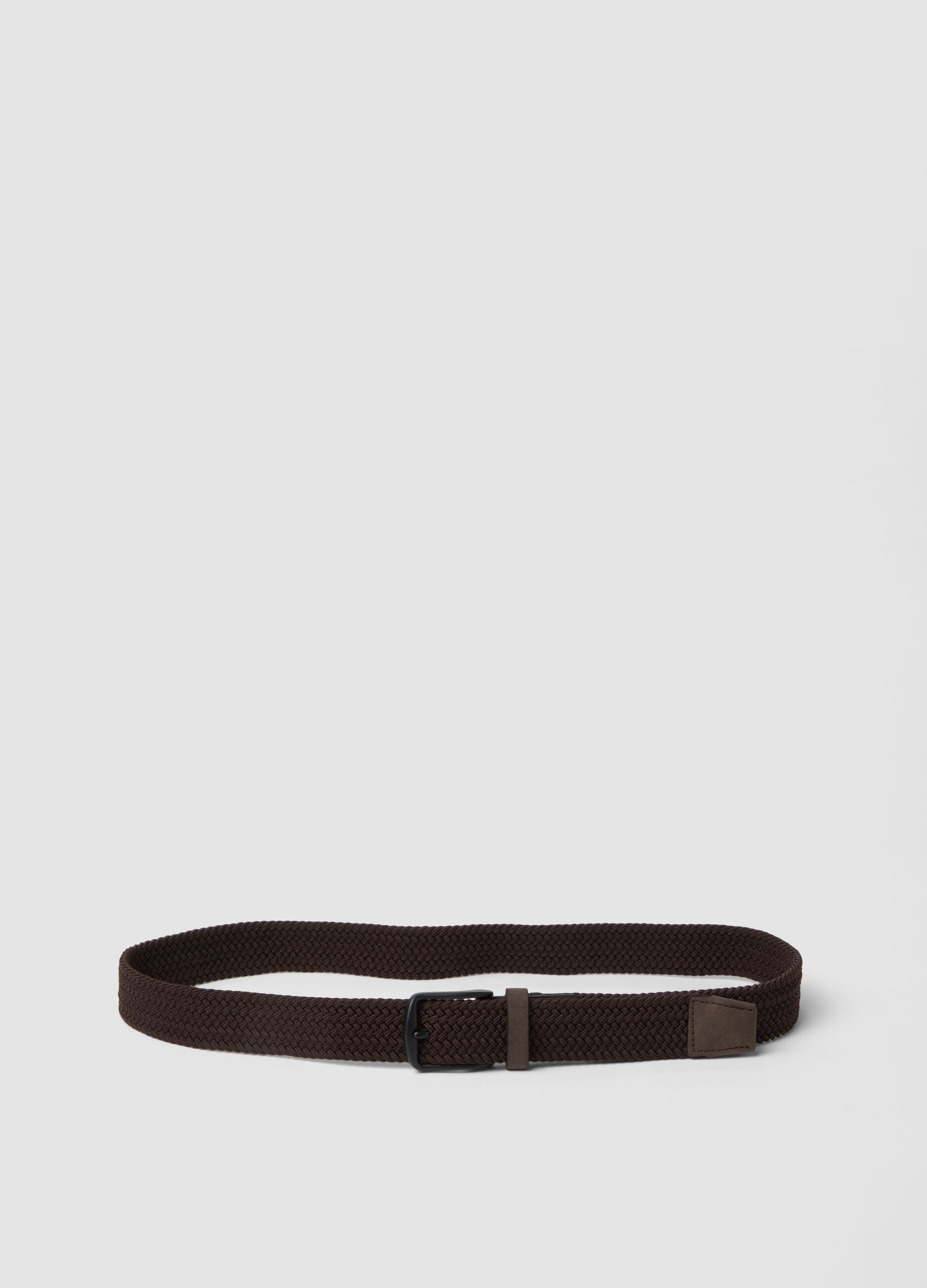 Brown braided belt with metal buckle