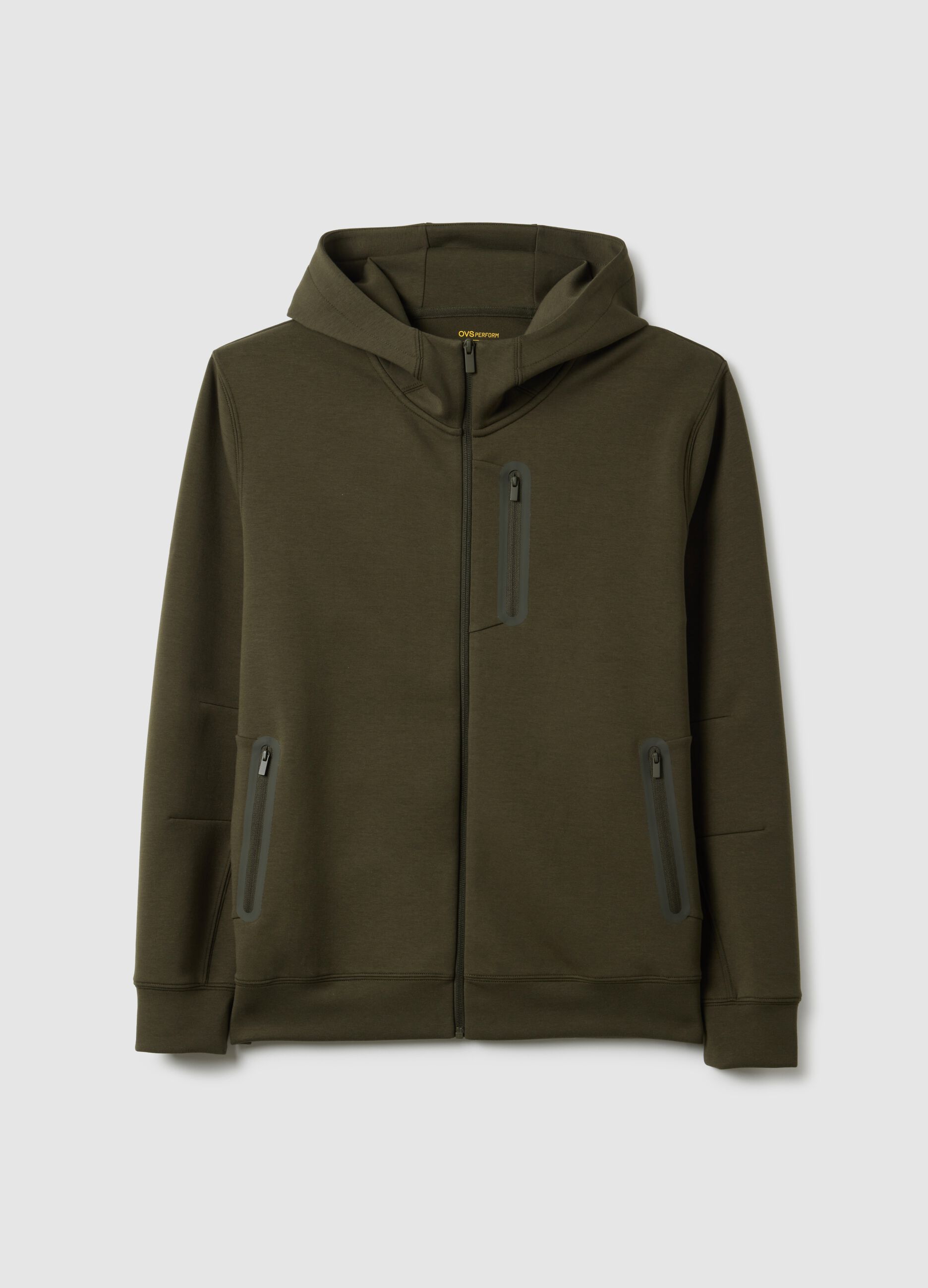 Regular fit green hoodie with front zip collar