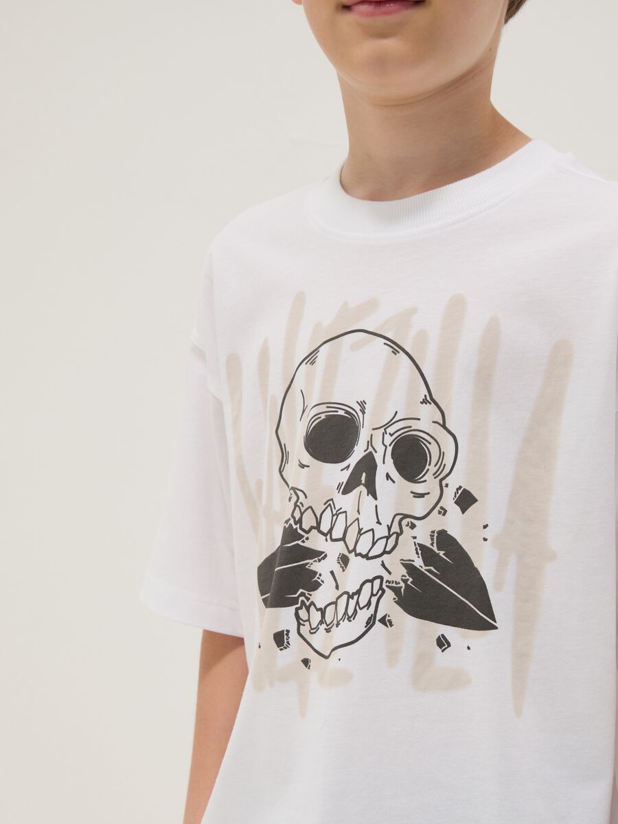White pure cotton T-shirt with print_2
