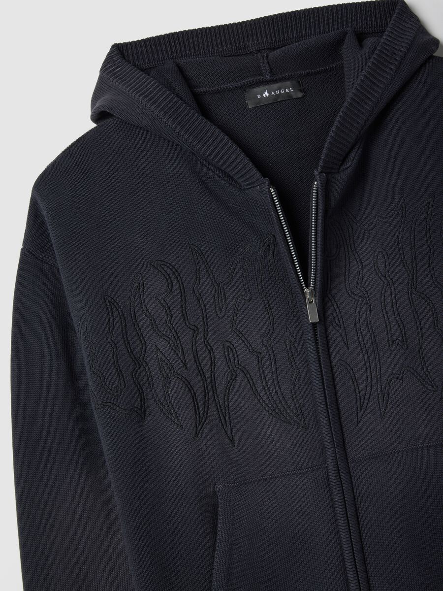 Oversized black cotton hoodie with zip_5