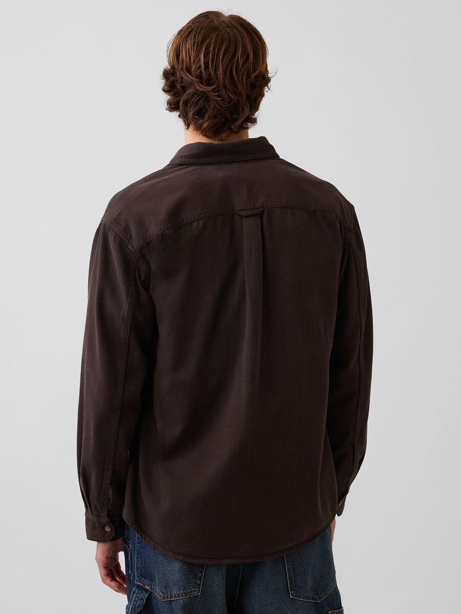 Camicia marrone scuro in misto cotone e lyocell_2