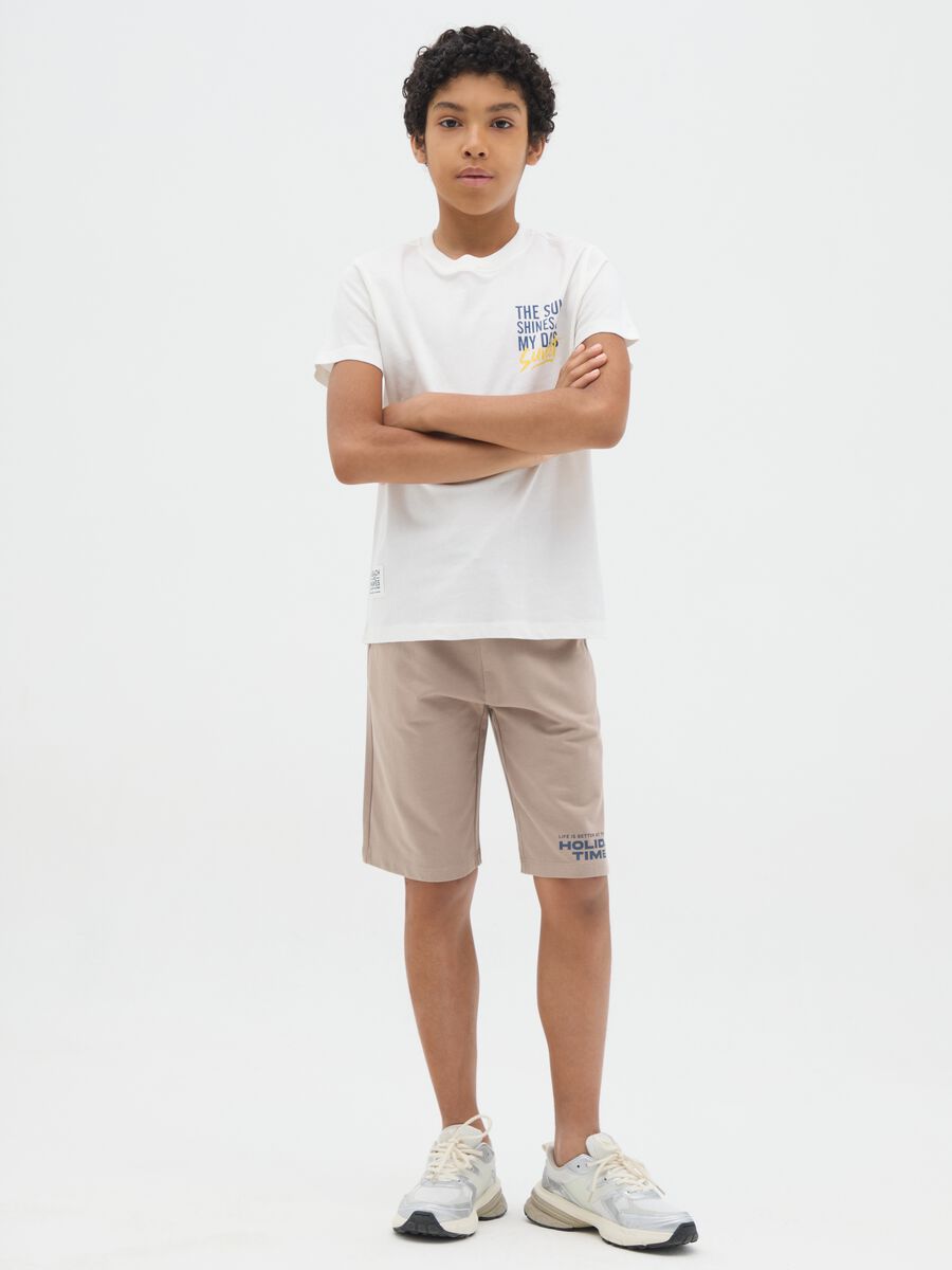 Completo da ragazzo in puro cotone bianco e beige regular fit_1