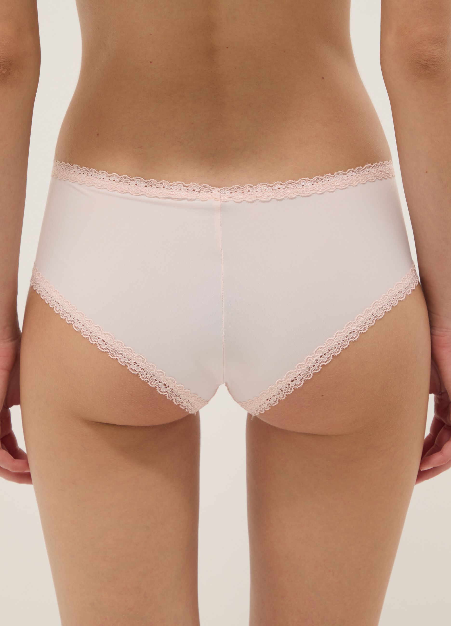 Pink stretch-fabric briefs with lace details, regular fit