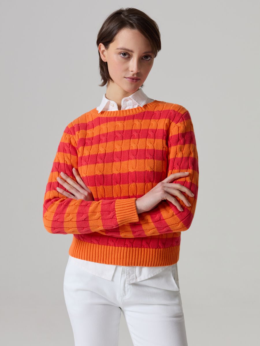 Striped pullover with braided design_0