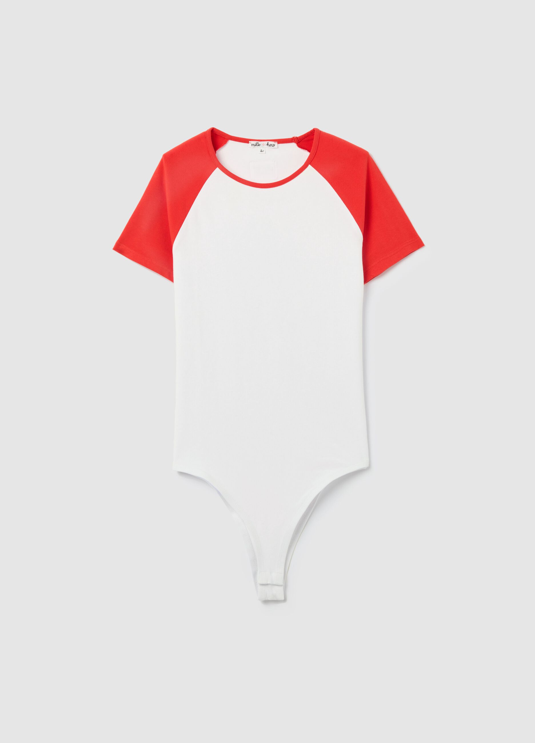 White bodysuit with short black sleeves