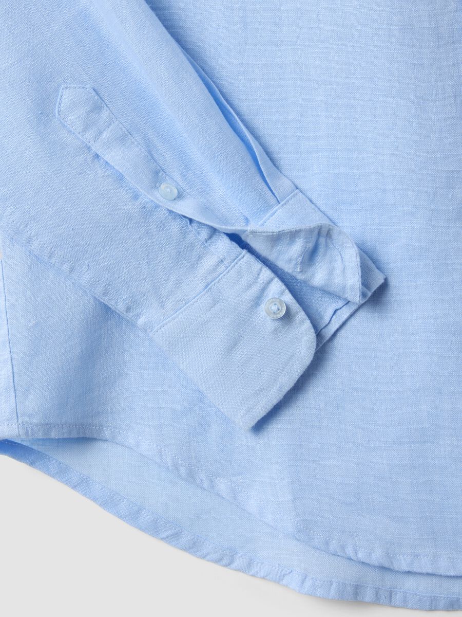 Light Blue Pure Linen Shirt, Regular Fit_5