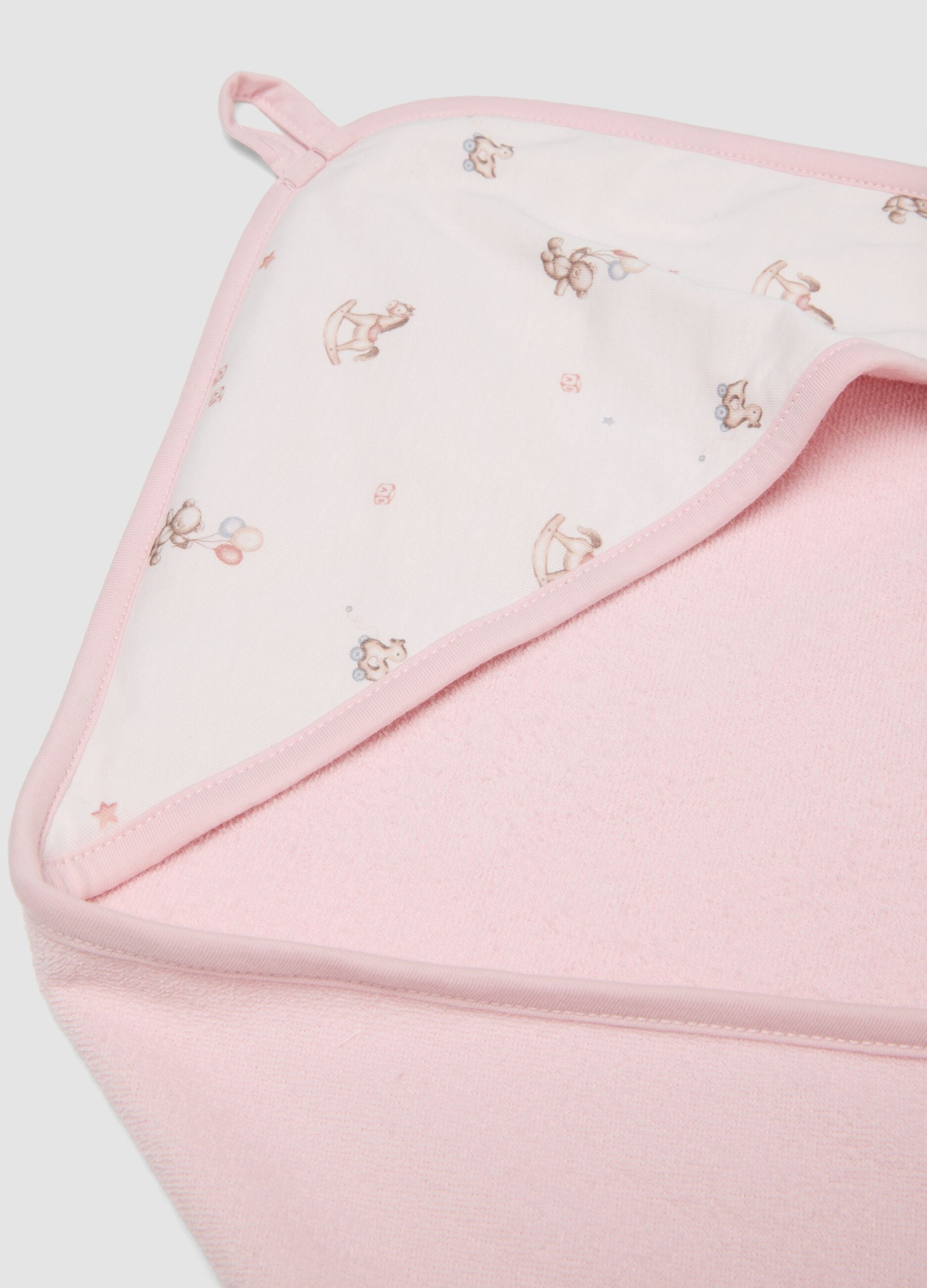 Pink hooded organic cotton-blend baby girl bathrobe