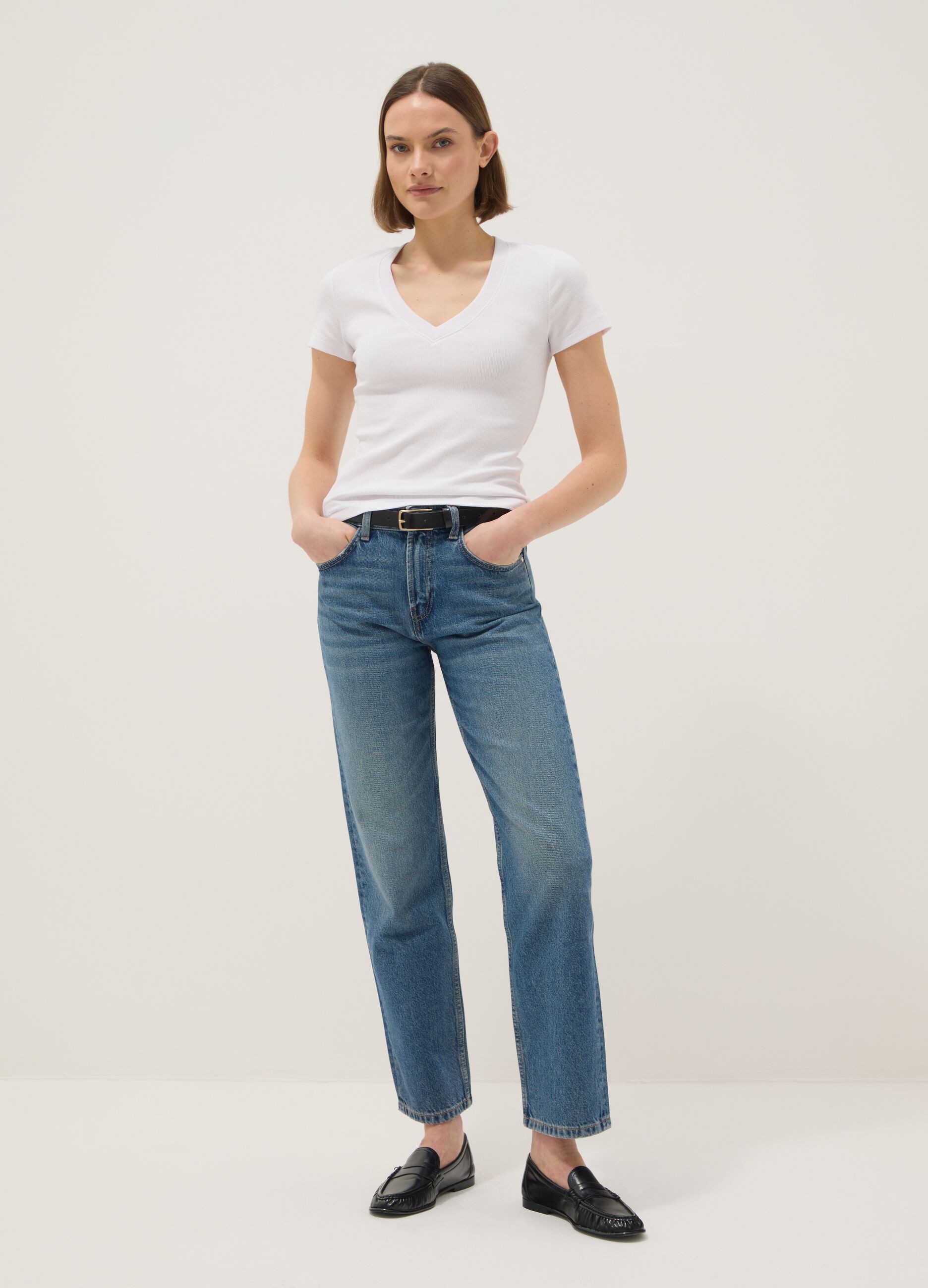 Jeans blu in puro cotone denim regular fit