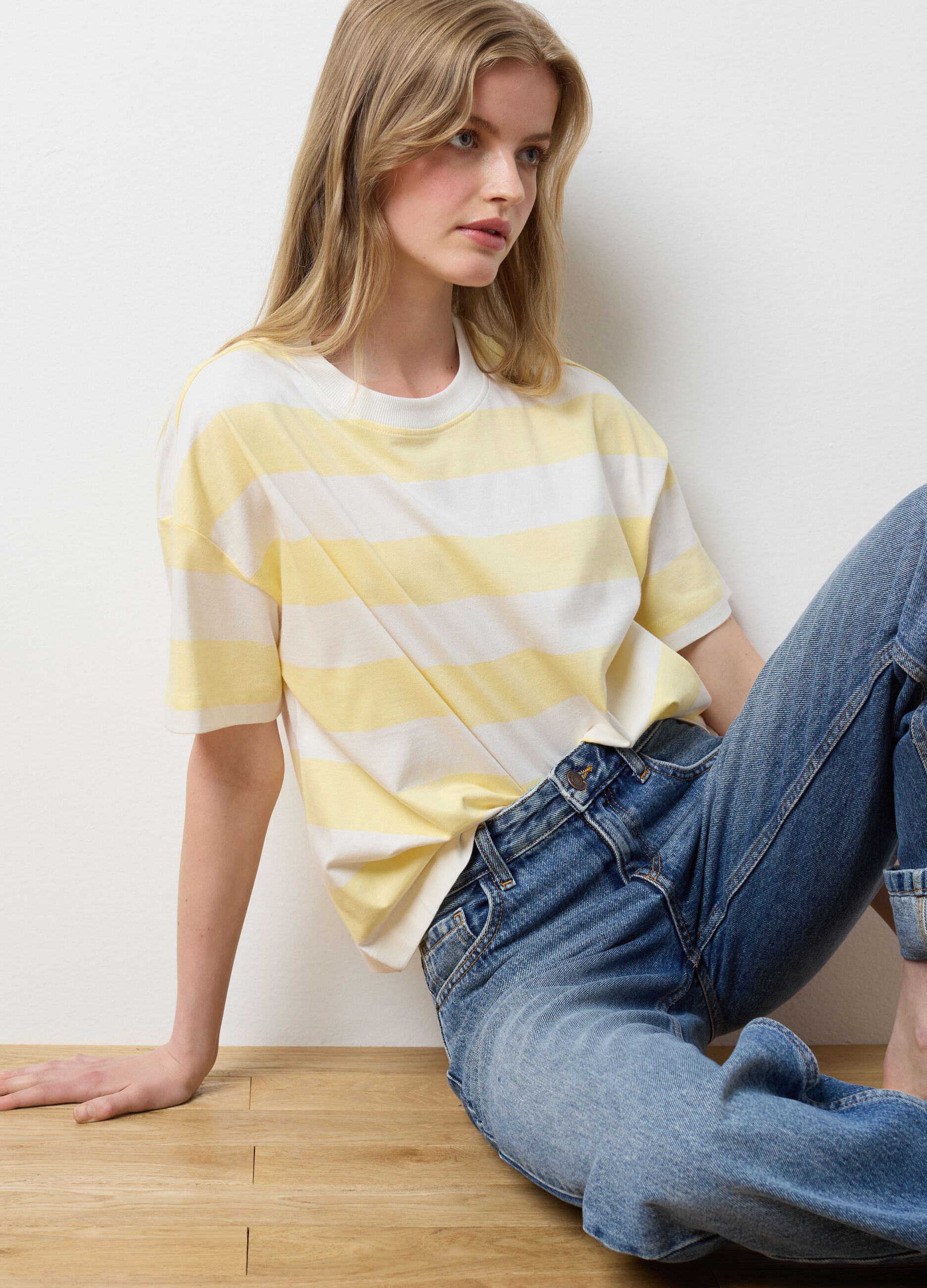 T-shirt da donna in puro cotone multicolor regular fit