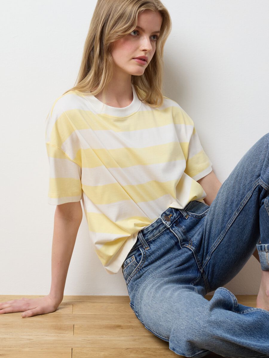 Yellow and white striped cotton T-shirt_0