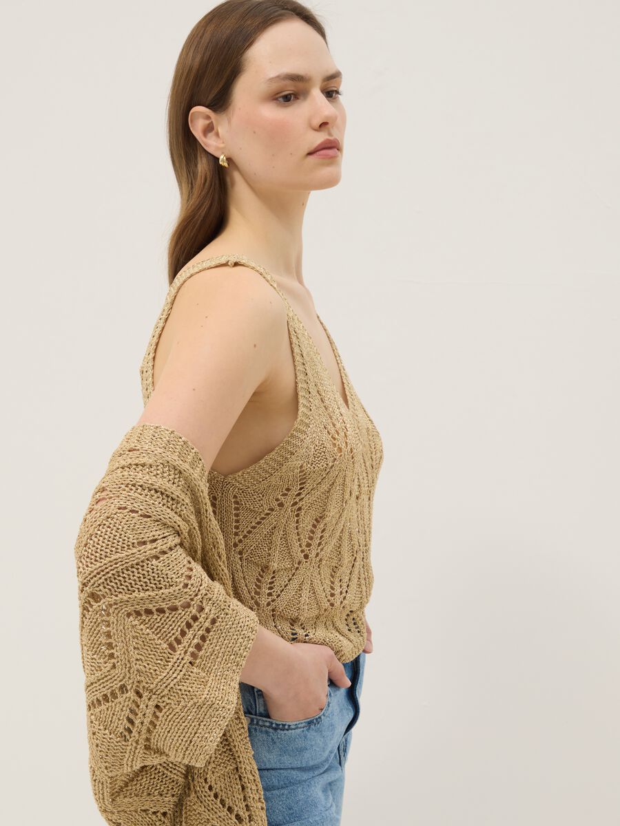 Beige open-knit viscose-blend top, regular fit_0