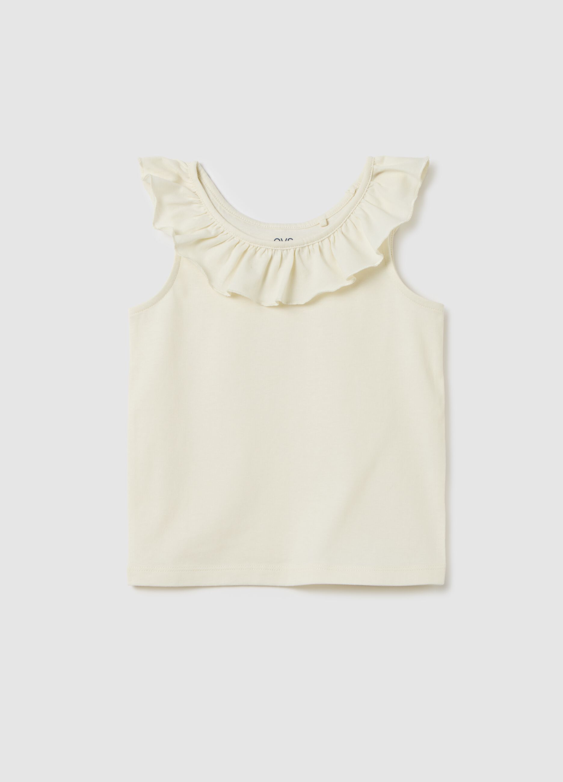 Top da bambina in puro cotone bianco regular fit con volant