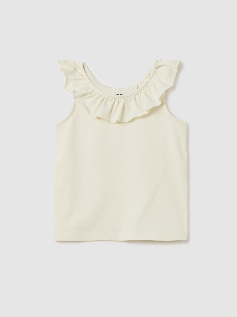 Top da bambina in puro cotone bianco regular fit con volant_0