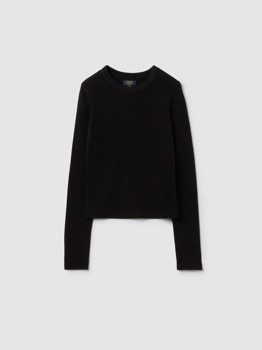 Maglia da ragazza in misto cotone elasticizzato nera regular fit_0