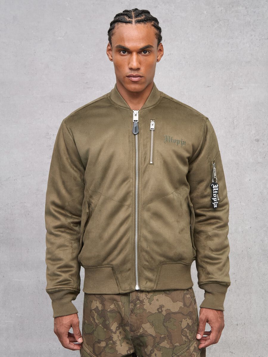 Suede Bomber Jacket Military Green_0