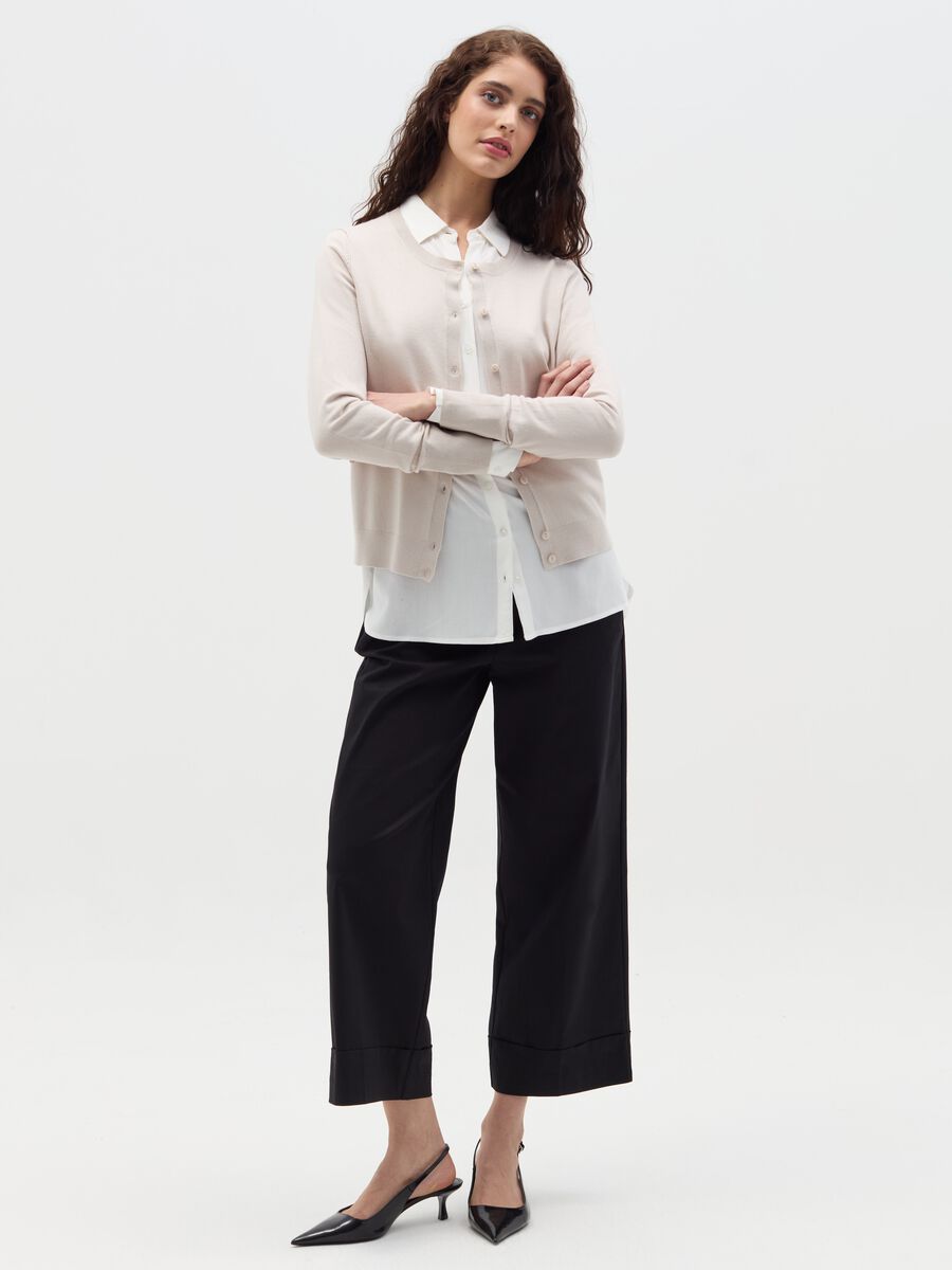 Solid colour cardigan with round neck_1