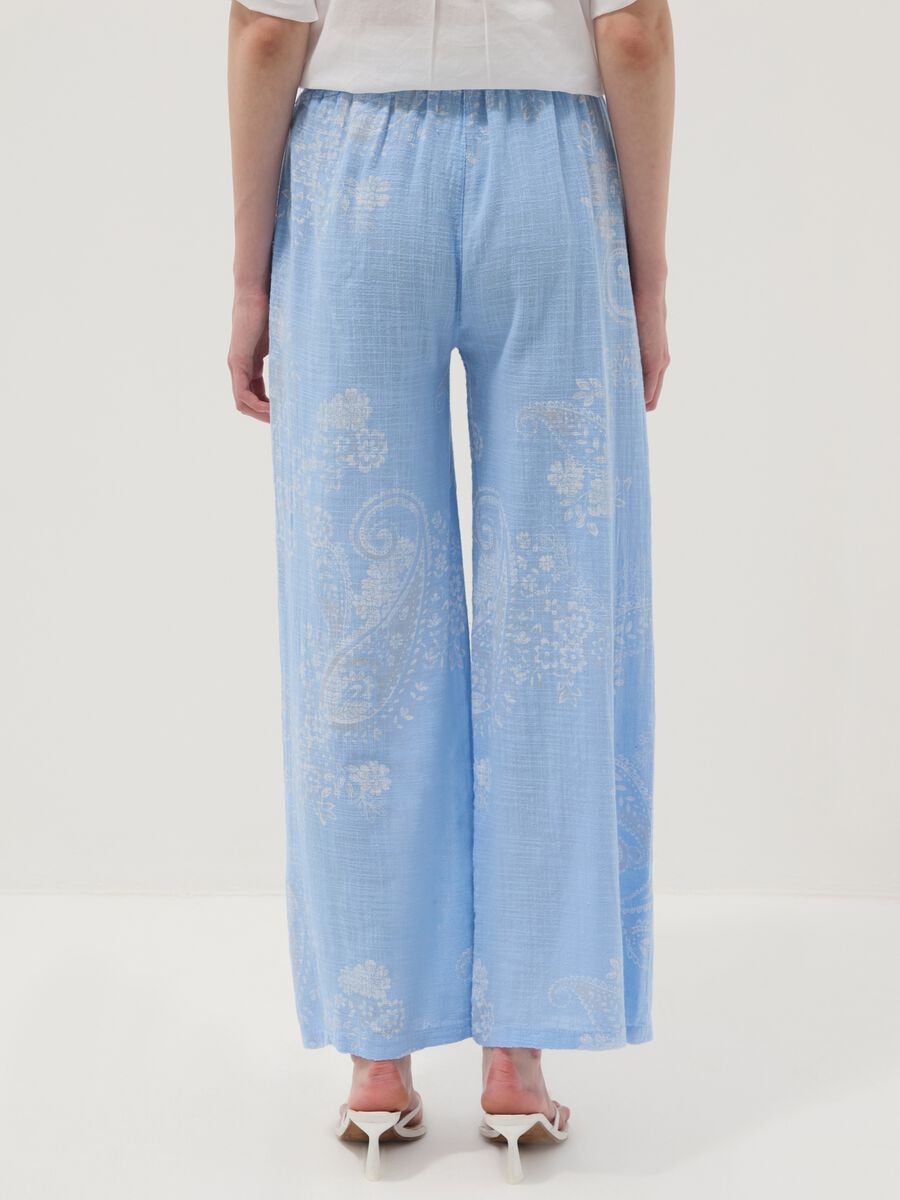 Light Blue Wide-Leg Pure Cotton Paisley Print Trousers &ndash; Regular Fit_2