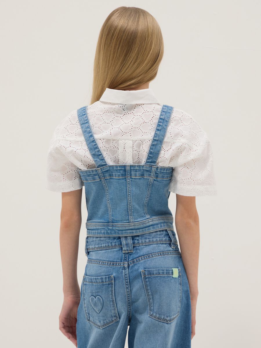 Top corto in cotone denim elasticizzato blu da ragazza slim fit _1