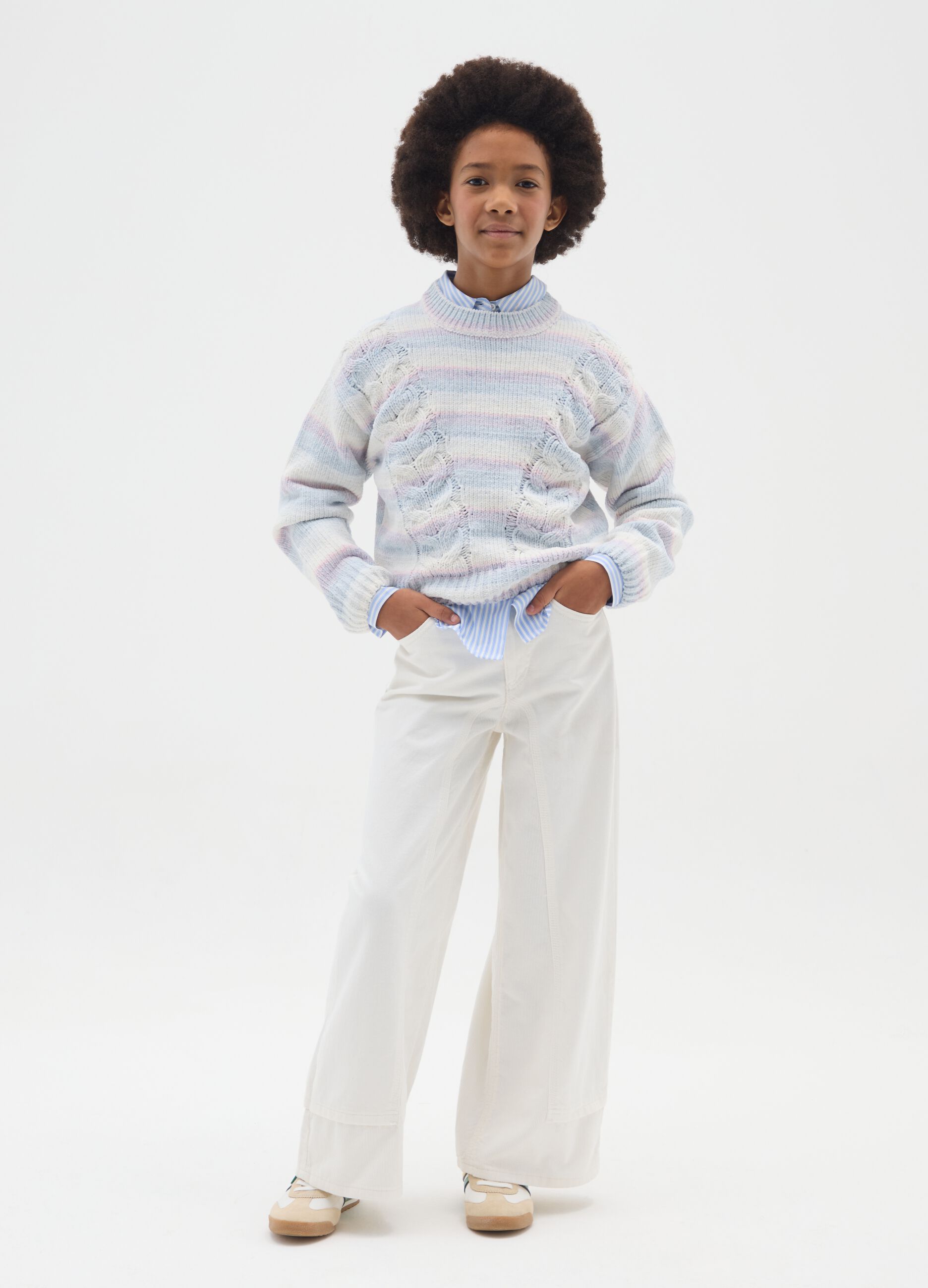 Girl's white wide leg trousers in pure cotton