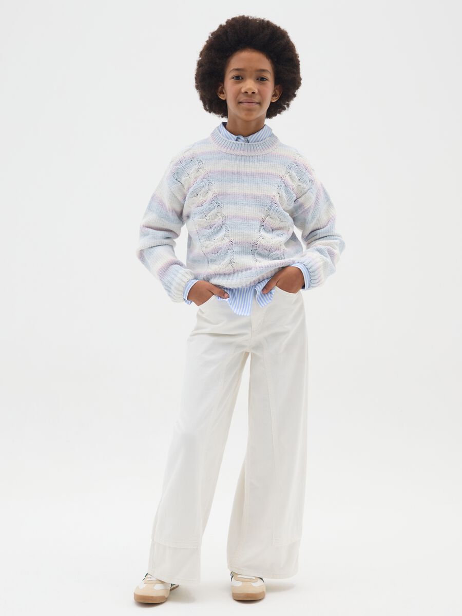 Girl's white wide leg trousers in pure cotton_0