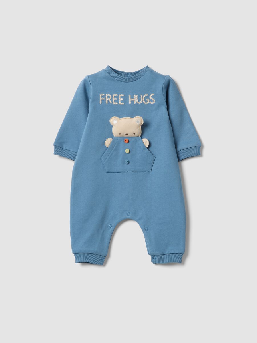 Baby blue pure cotton romper with bear motif_0