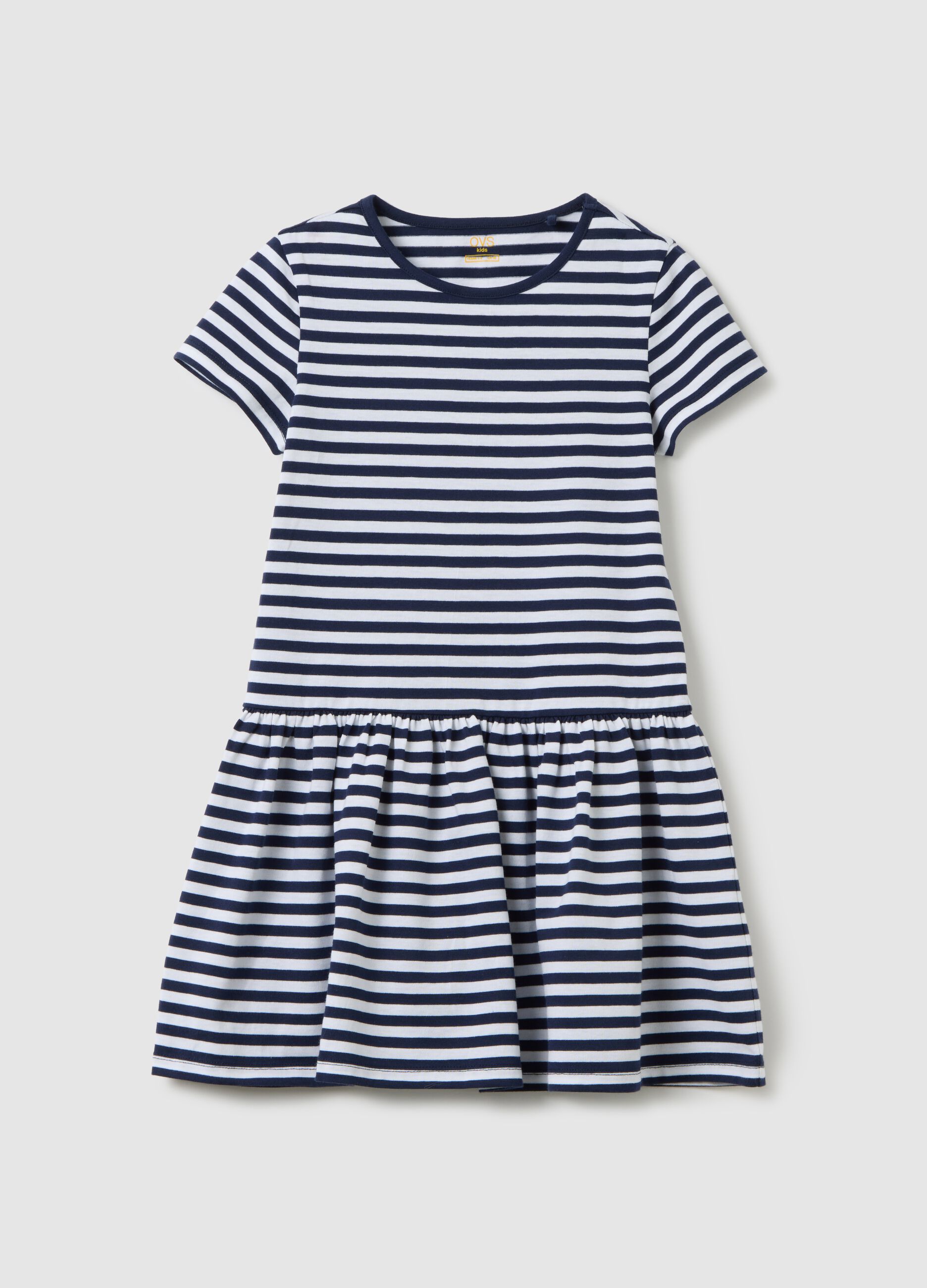OVS Kids White and Blue Striped Cotton Dress