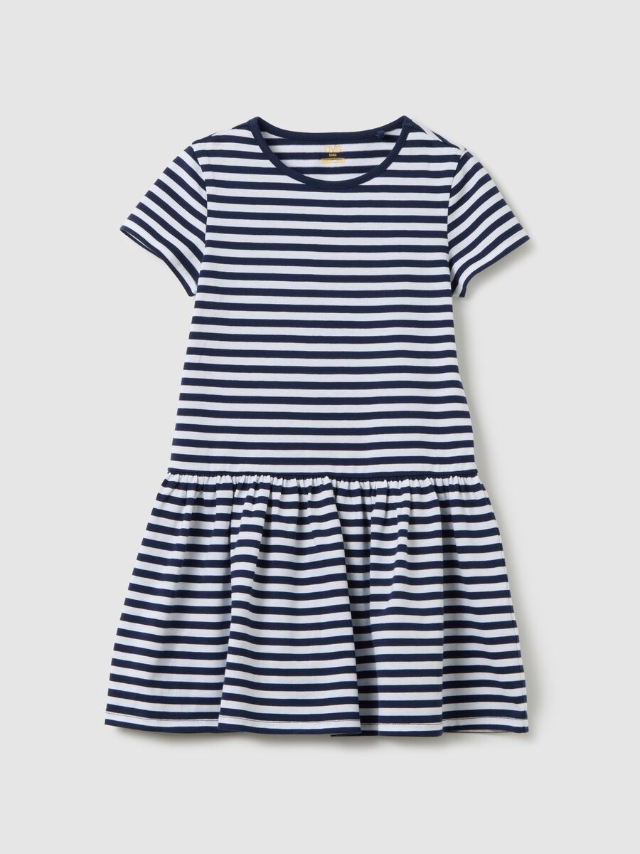 OVS Kids White and Blue Striped Cotton Dress_0