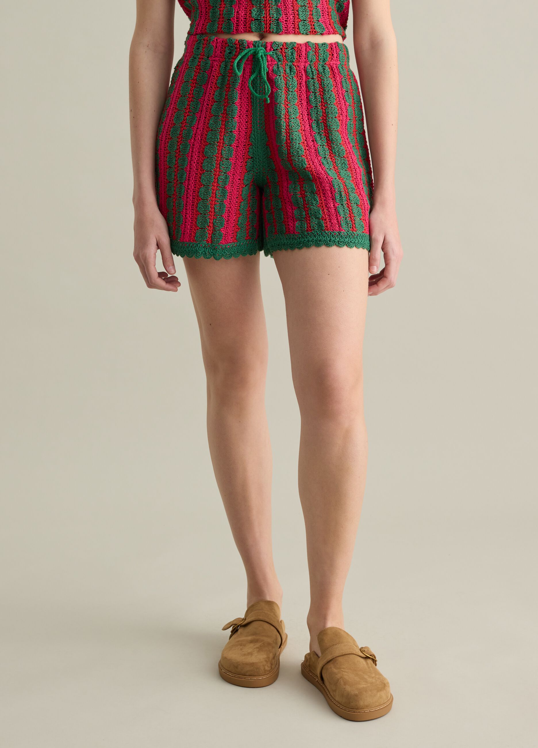 Striped Crochet Shorts Piombo