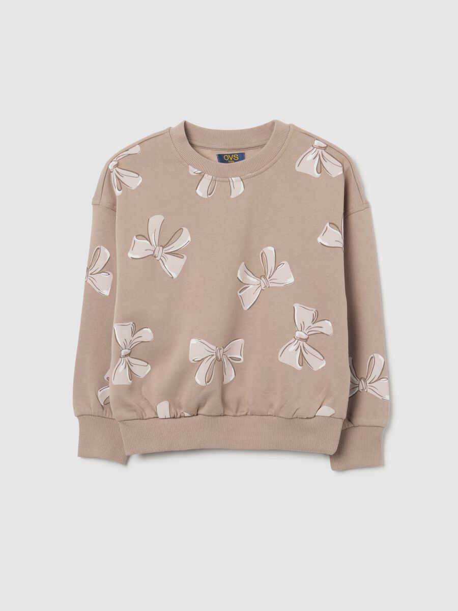 Girls' beige pure cotton sweatshirt with crew neck regular fit_0