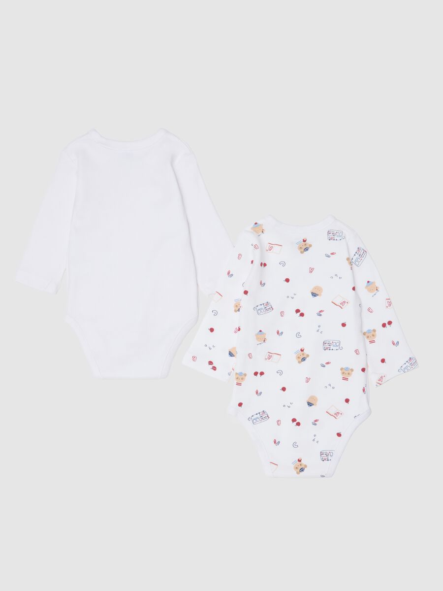White and Multicolour Cotton Newborn Bodysuit Twin Pack_1