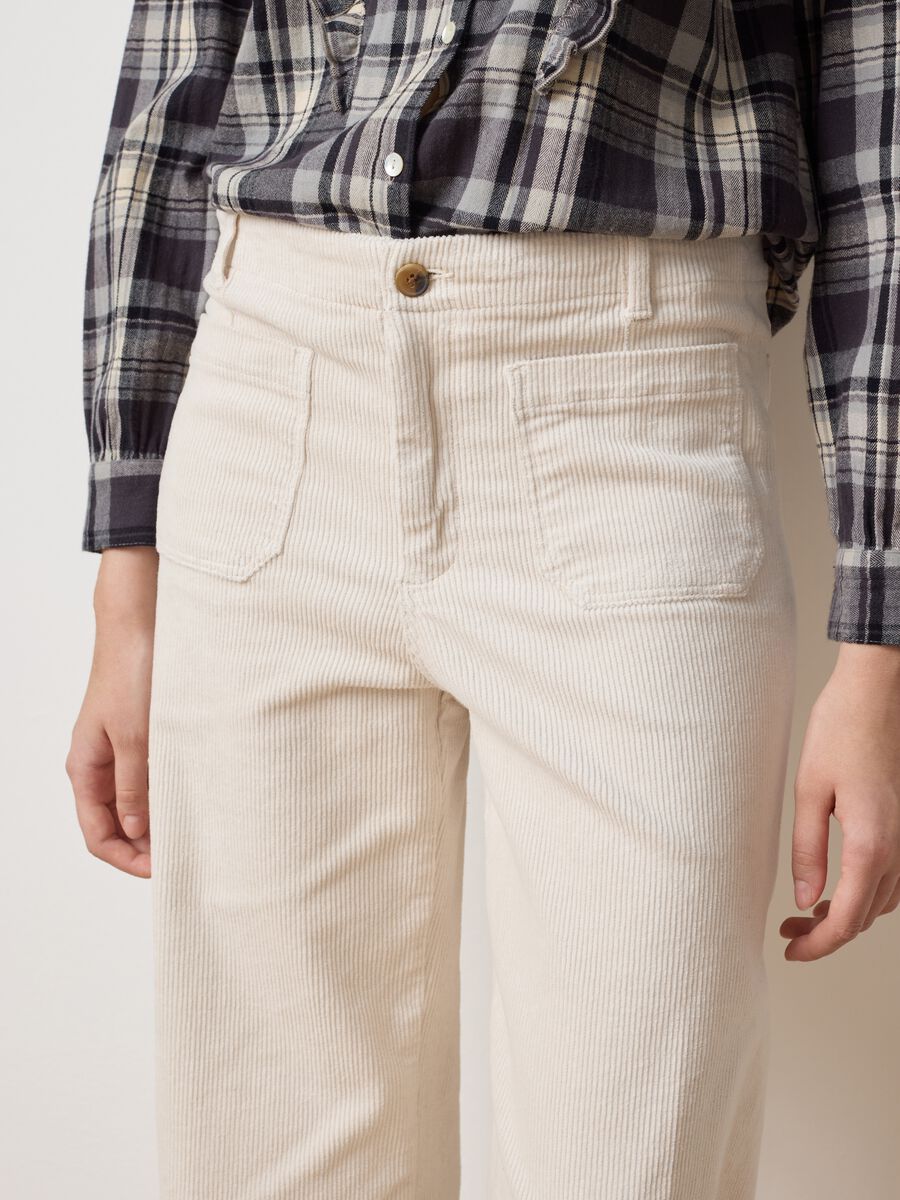 Beige stretch cotton straight fit trousers_3